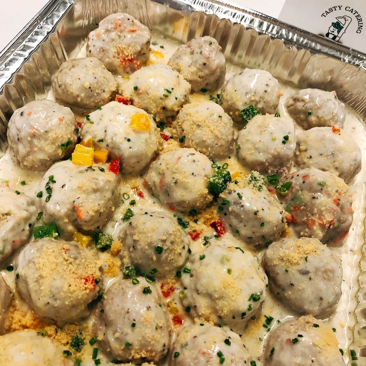 Homemade Pork Meatballs with Black Truffle Cream Sauce